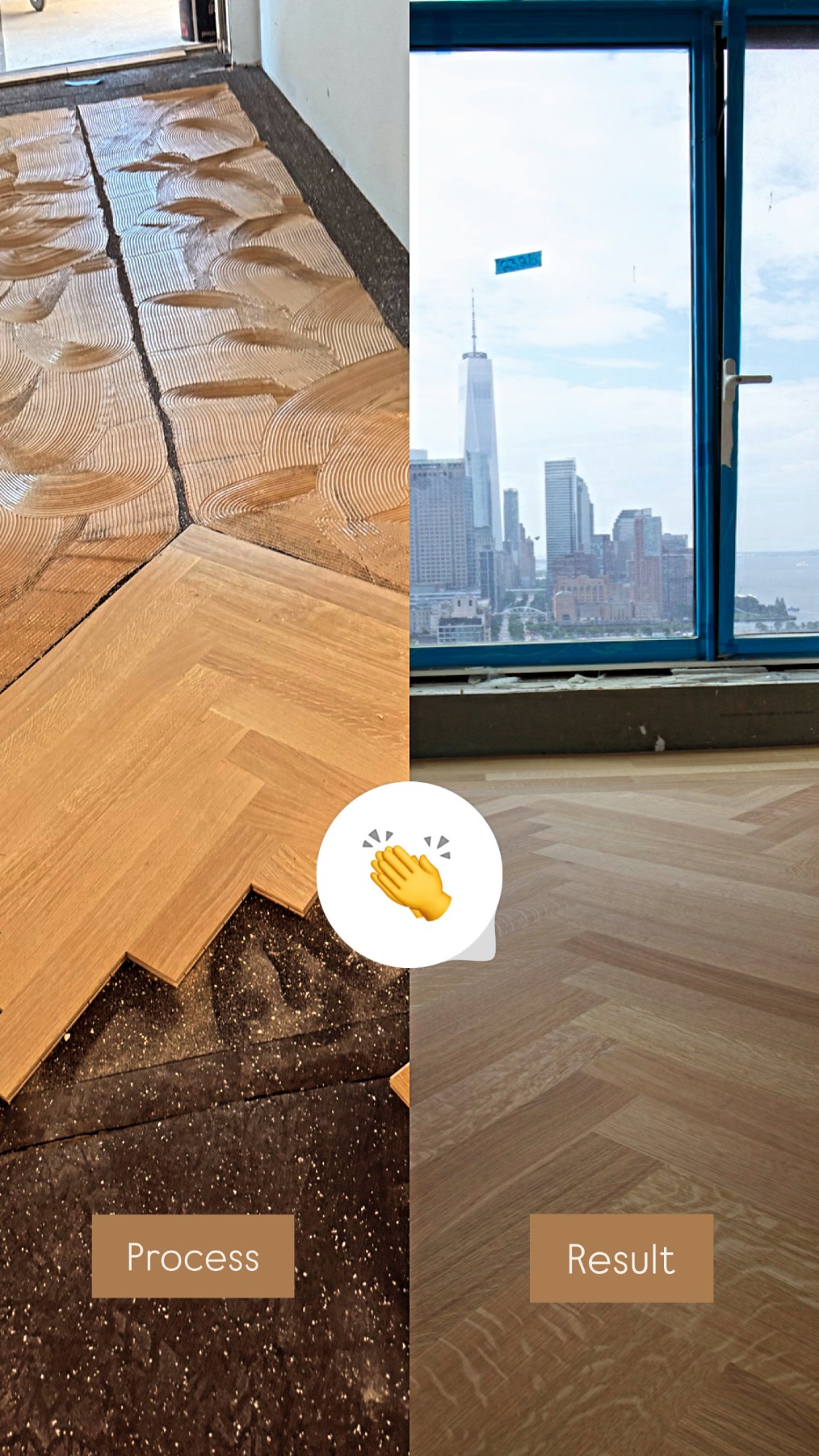 Process and result: herringbone with Hudson view